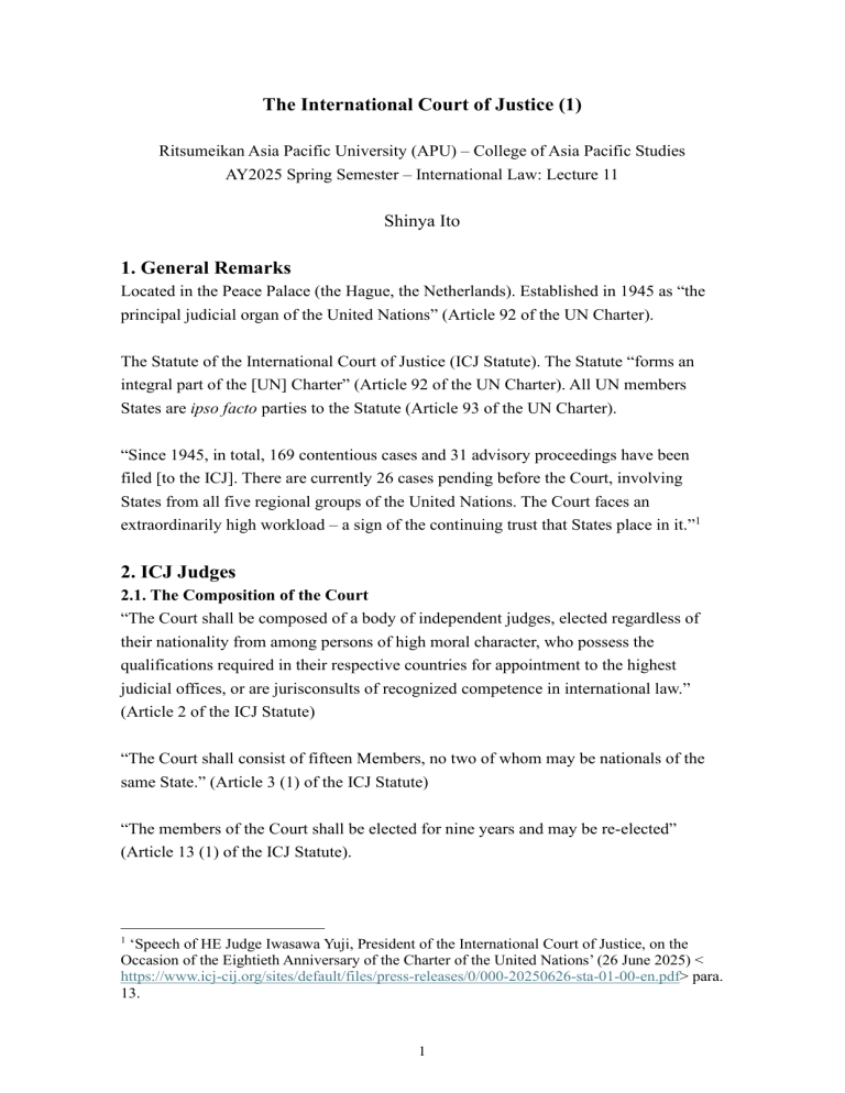 International Court of Justice: ICJ Lecture Notes