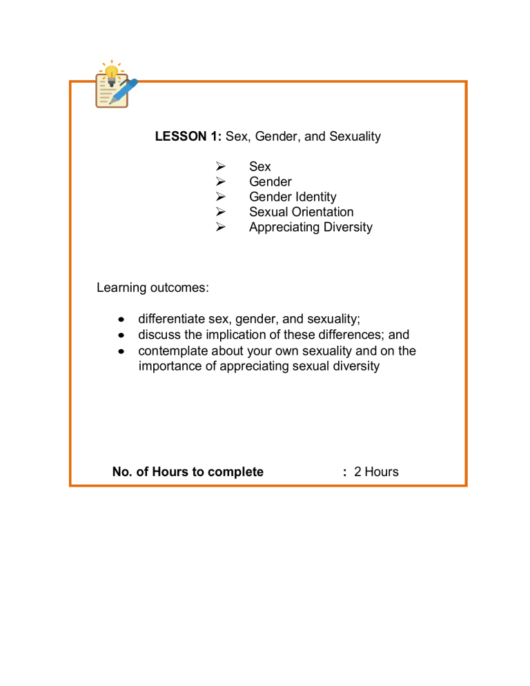 Lesson 1 Sex Gender And Sexuality Learning Module