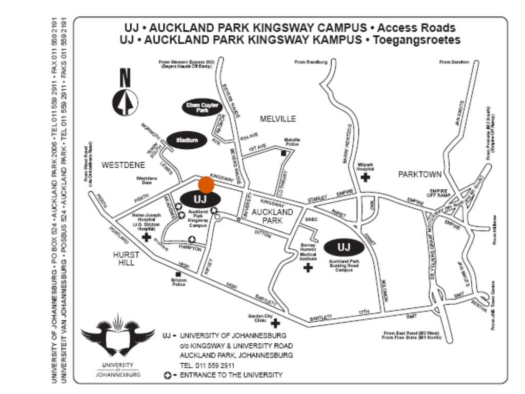 Map to UJ - University of Johannesburg