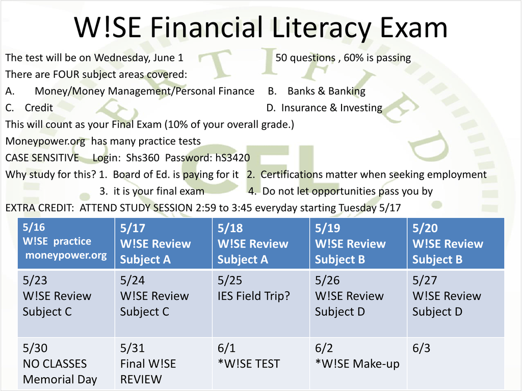 W SE Financial Literacy Exam