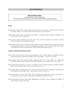 List of Publications Maria Eriksson Baaz,