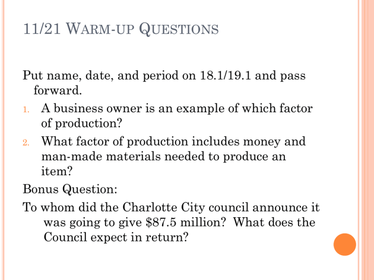 11 27 Warm up Questions