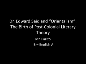 Dr. Edward Said and *Orientalism* - Parizo`s American Literature