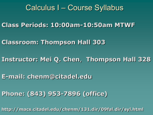 Calculus I – Course Syllabus