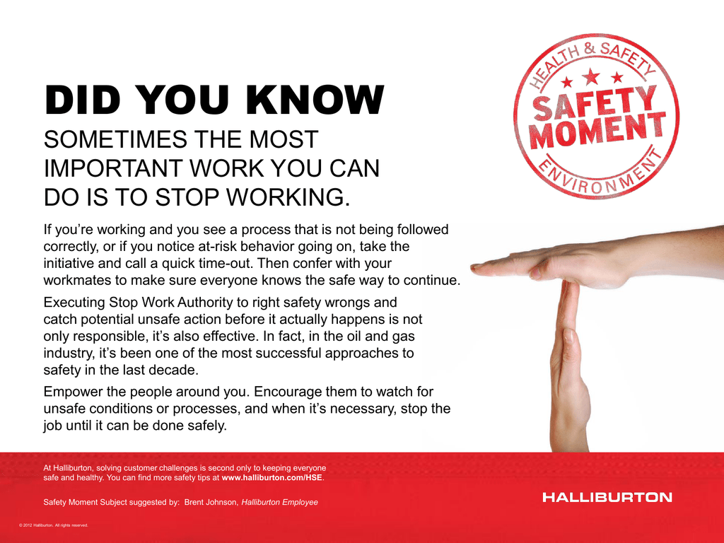 Safety Moment #8 - Stop Work Authority