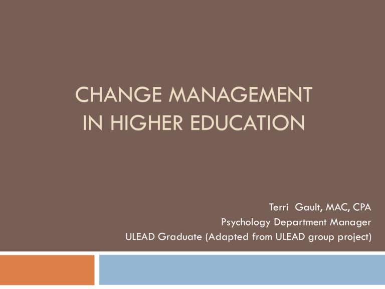 Change Management In Higher Education