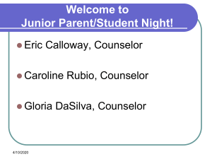 Fall 2014 Junior Parent Night Powerpoint Presentation