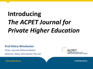 ACPET Journal for Private Higher Education