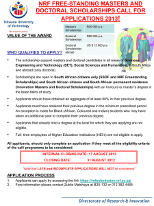 NRF FreeStanding Scholarships 2013