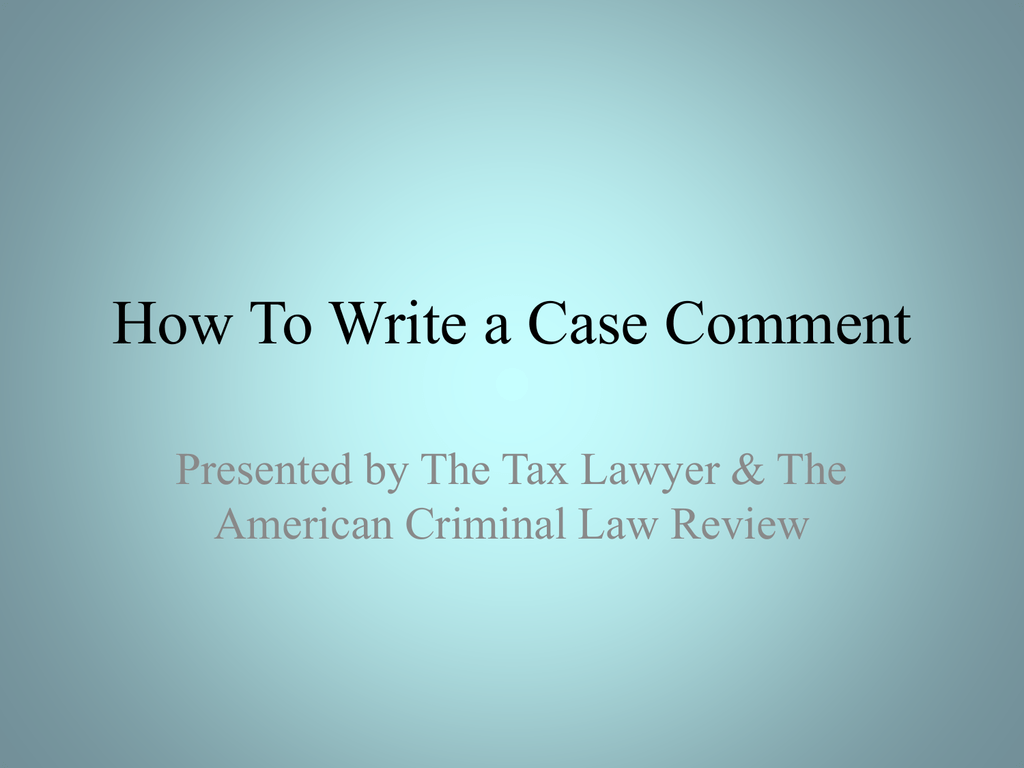 Case Comment Example