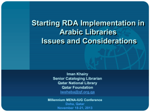 Starting RDA Implementation in Arabic Libraries - MENA-IUG