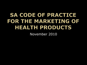 SA Code of Practice for the Marketing of Health Products