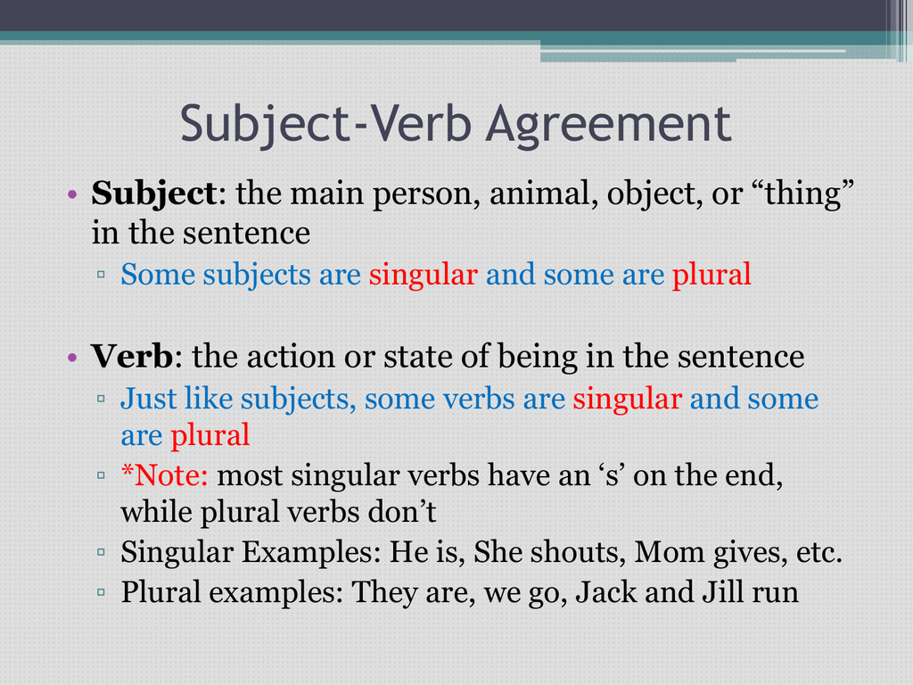 Examples Of Subject Verb Agreement Worksheets