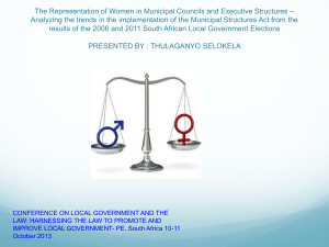 What is the gender representation in municipal councils, municipal