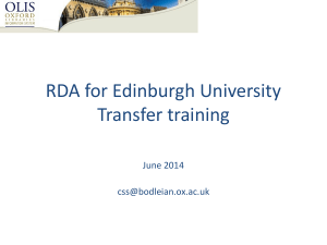 RDA for OLIS cataloguers Transfer training