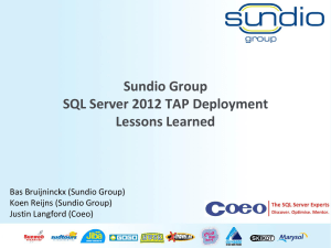 Sundio Group SQL Server 2012 TAP Deployment