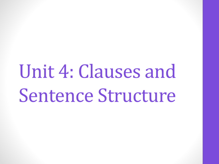 Unit 4 Clauses And Sentence Structure