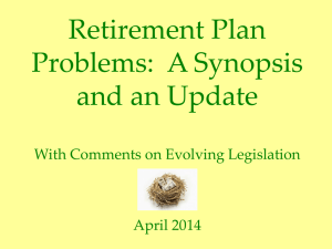 Update on and summary of the retirement plan problem, in