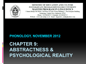 abstractness & psychological reality Phonology