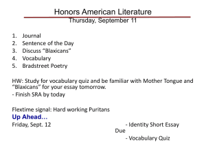 Honors American Literature Thursday, September 11