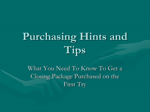Purchasing Hints and Tips