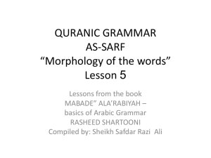 QURANIC GRAMMAR AS-SARF “Morphology of the words” Lesson 1