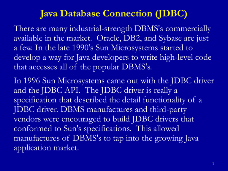 Java Database Connection JDBC 