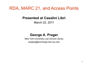 RDA, MARC 21 and Access Points