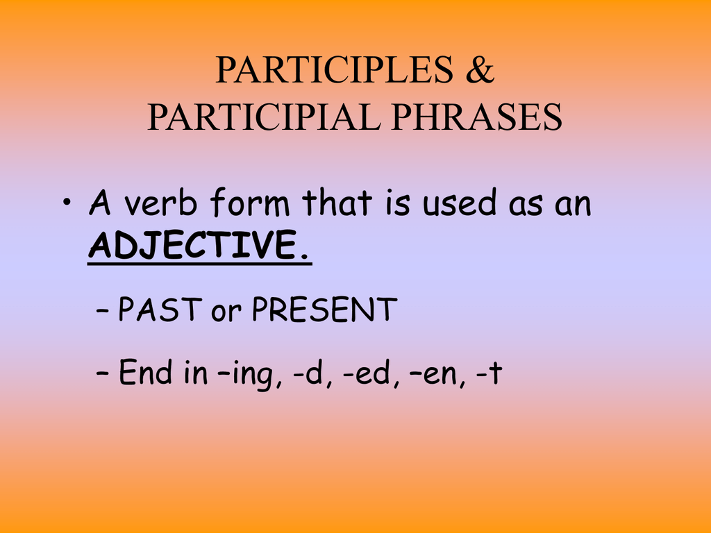 Participle And Participial Phrases B Worksheet Answers