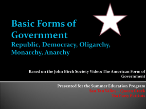 Basic Forms of Government Republic, Democracy, Oligarchy