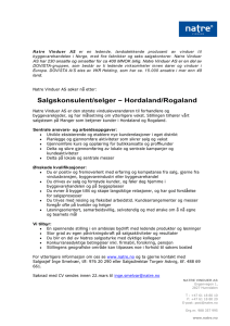 Salgskonsulent/selger Hordaland/Rogaland