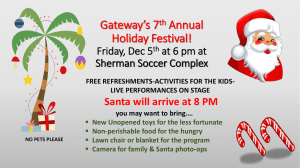 Gateway*s 7th Annual Holiday Festival! Friday, Dec 6th at 6 pm at