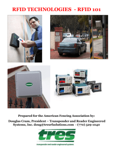 RFID 101 - Transponder And Reader Engineered Systems Inc.