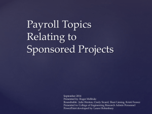 Payroll Topics Relating to Sponsored Programs