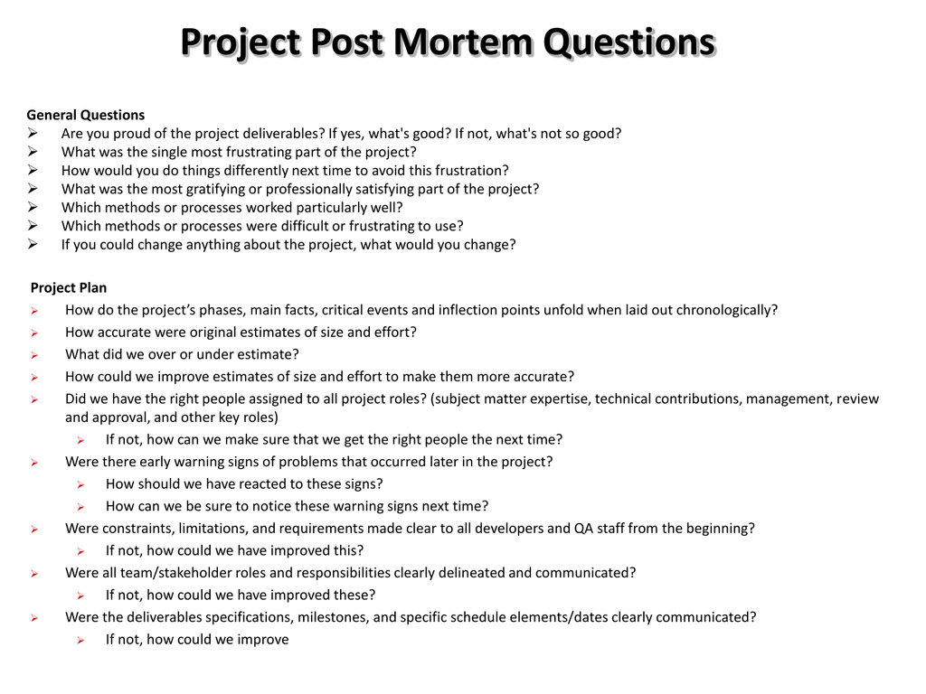 Project Post Mortem Questions With Regard To Business Post Mortem Template