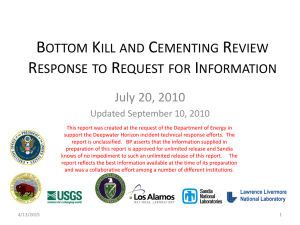 Bottom Kill and Cementing Review Response to Request for