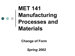MET 141 Manufacturing Processes and Materials Change of Form