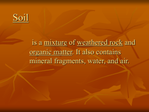 Soil is a mixture of weathered rock and organic matter. It also
