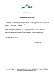 PRESS RELEASE Internal Dealing Announcement Parmalat S.p.A.