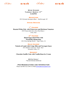 Wine Dinner Tuesday March 17th 6:30PM Reception Amuse