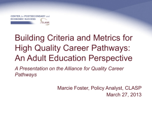 Building Criteria and Metrics for High Quality Career