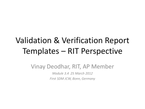 Validation & Verification Report Templates * RIT Perspective