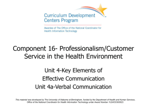 Component 16- Professionalism/Customer Service in the