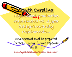 South Carolina High School requirements vs. College/University