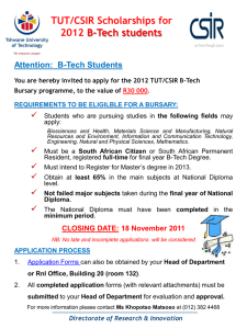 2012 TUT-CSIR B-Tech Scholarship