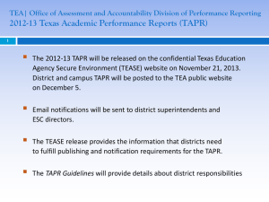 2012-13 Texas Academic Performance Reports (TAPR) Publishing