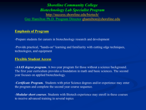 Shoreline Community College Biotechnology Lab Specialist Program
