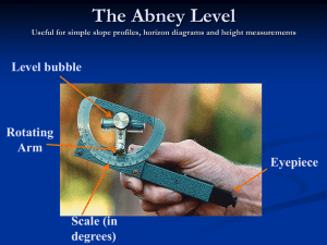 The Abney Level Useful for simple slope profiles, horizon diagrams