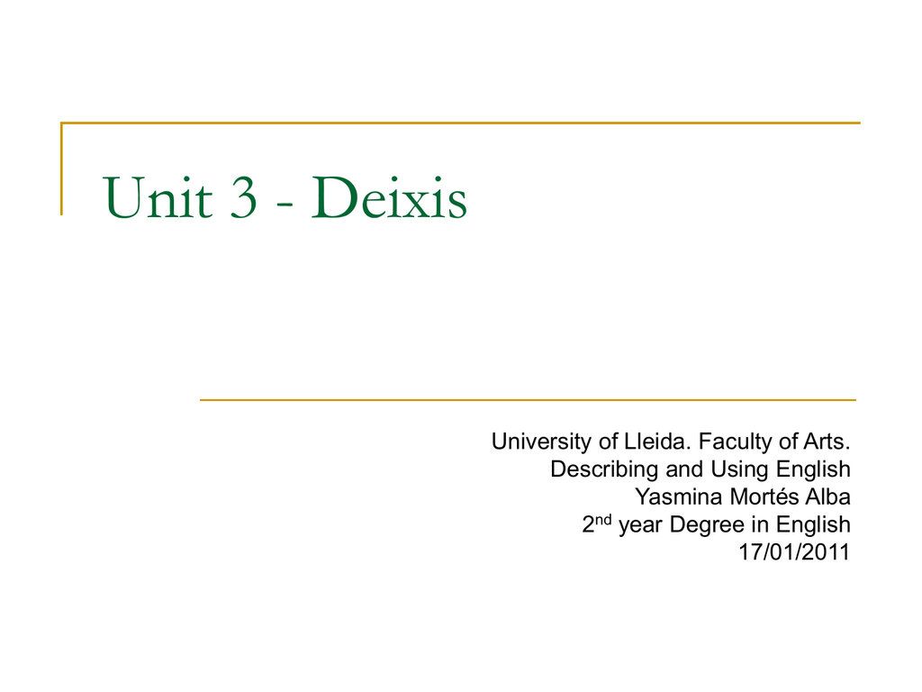 Unit 3 Deixis