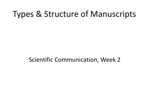 Week 2 – Types and Structure of Manuscripts